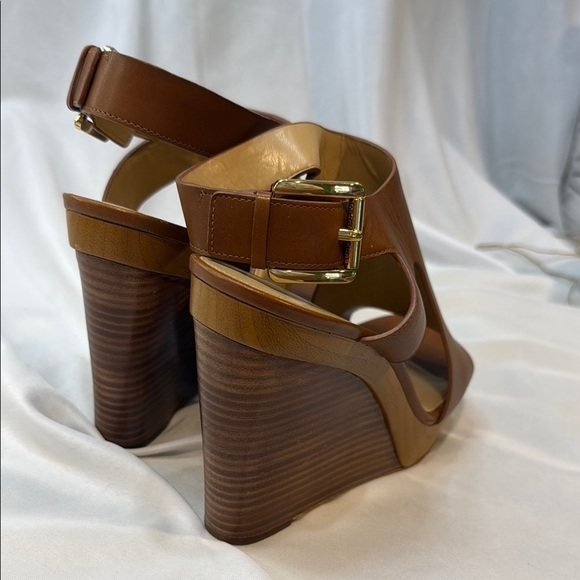 MICHAEL KORS, Josephine, Brown Leather Wedge Sandals, women, Sling Back, 9.5M - Picture 7 of 13